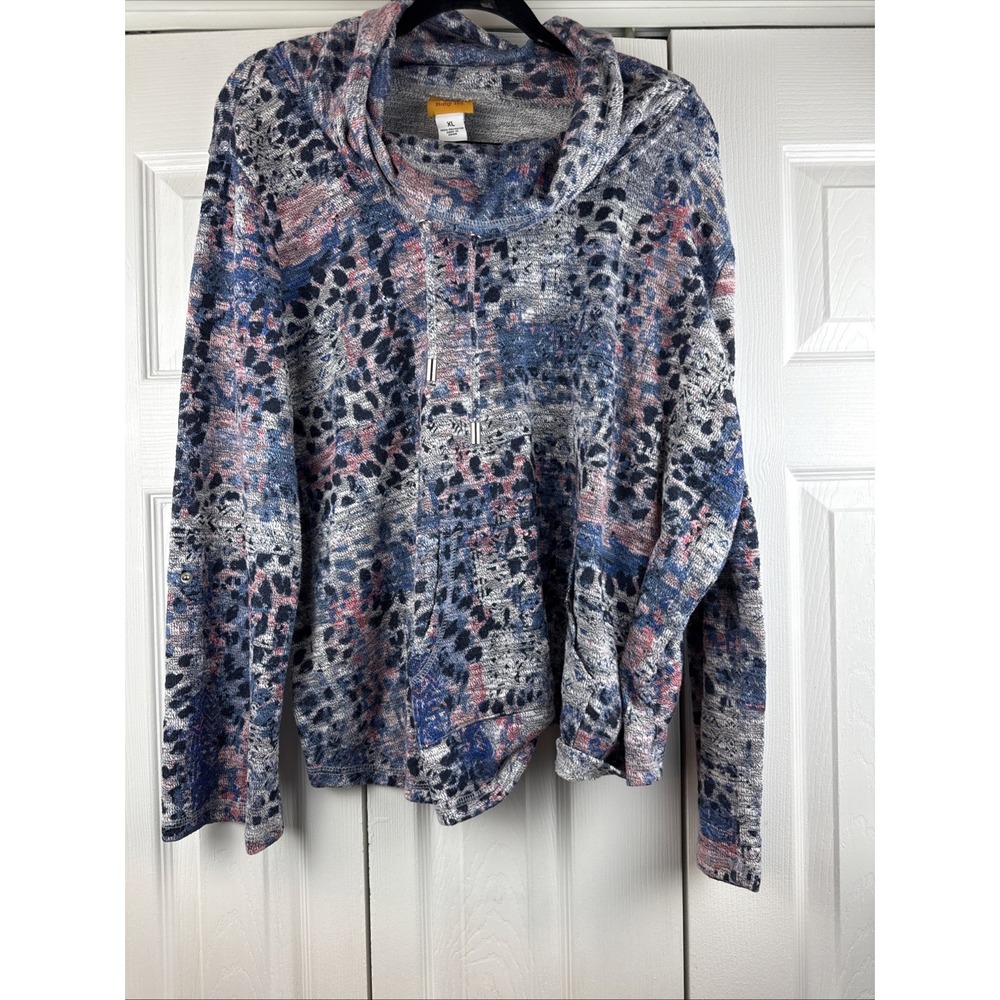 Ruby Rd‎ Sweater Womens Size XL Blues Pink White Pullover Pockets Long Sleeve